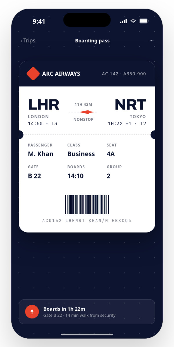 Boarding Pass — interface reference preview