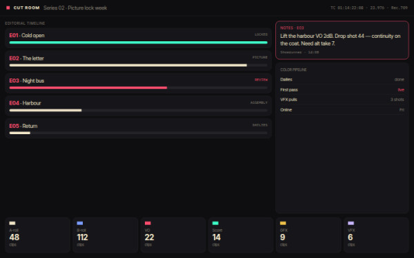 Cut Room · Studio Pipeline — interface reference preview