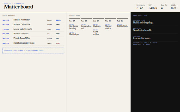 Docket · Matter Board — interface reference preview
