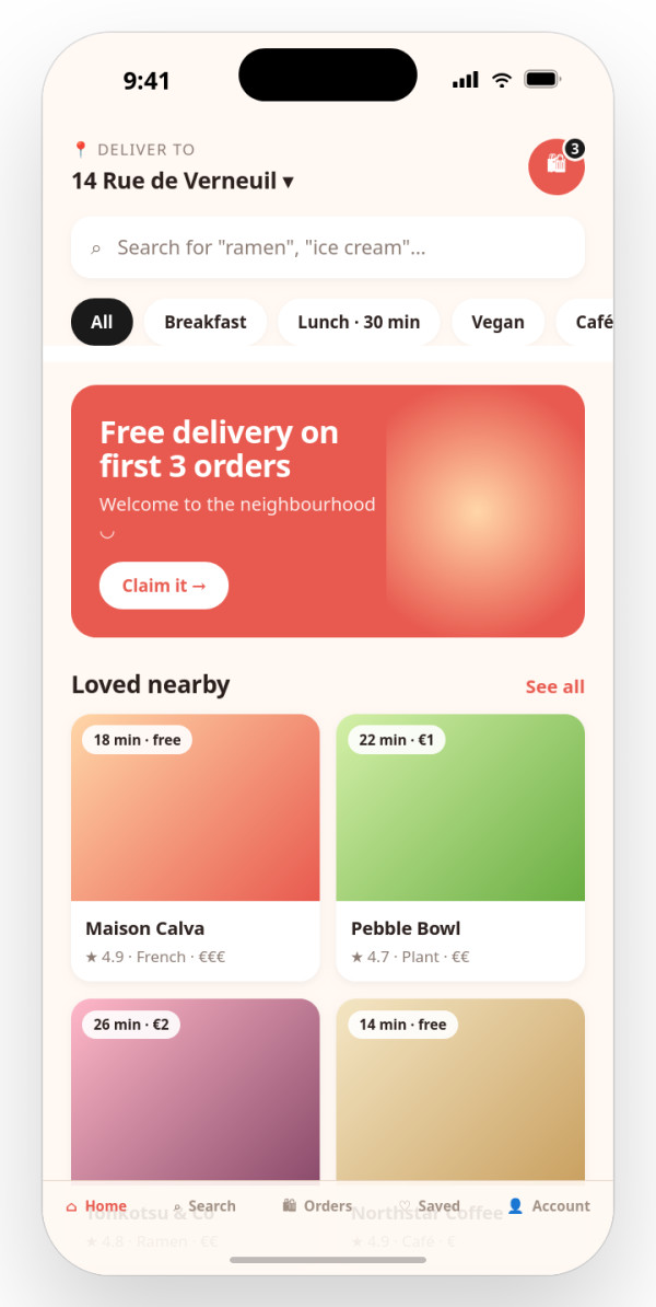 Food Delivery — interface reference preview