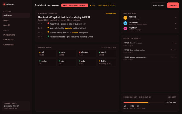 Klaxon · Incident Command — interface reference preview