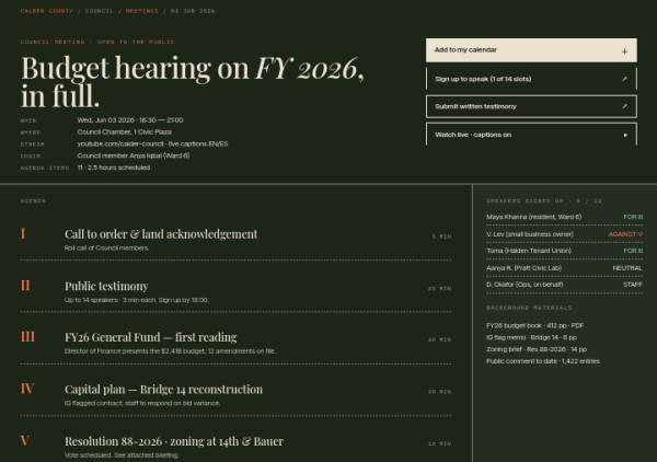 Public hearing agenda — interface reference preview